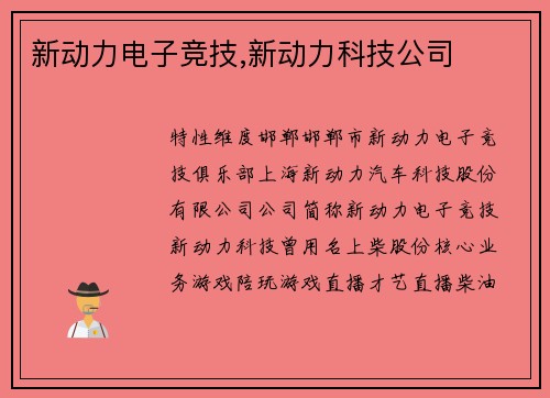 新动力电子竞技,新动力科技公司